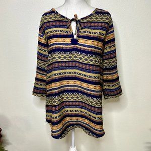 Antilia Femme Tribal Print Top Boho Office Professional